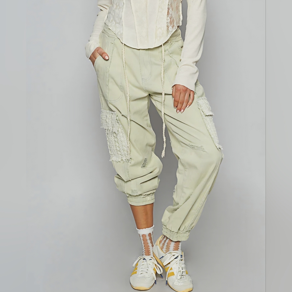 POL Crochet Overlayed Sage Green Cargo Jogger Small - New Without Tags - Picture 7 of 8